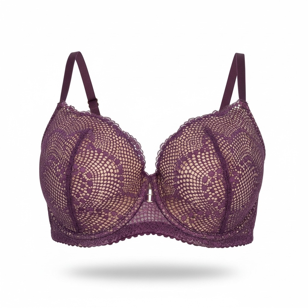 Adore Me Plum Lace Longline Bra Mesh Overlay Underwire Sexy Lingerie push up